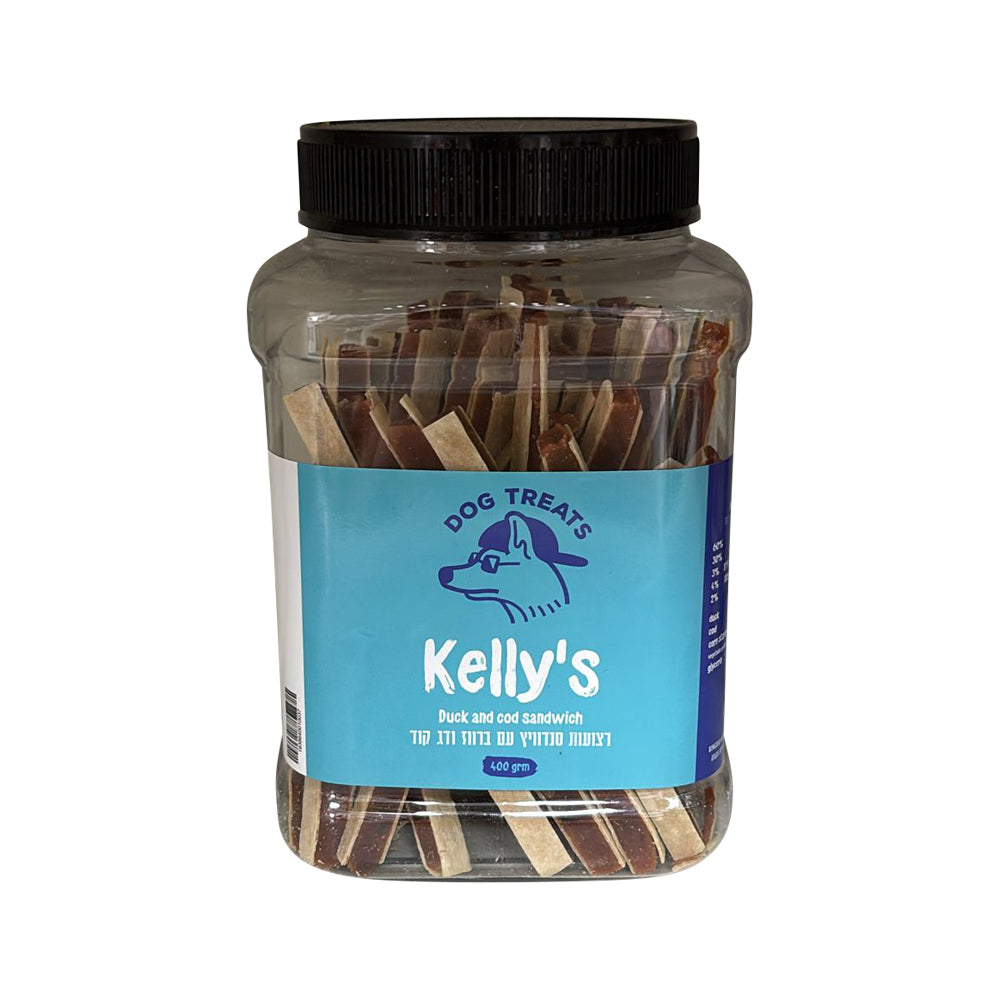 חטיף קליס בקופסא רצועות סנדוויץ ברווז ודג קוד 400 גרם בקופסה