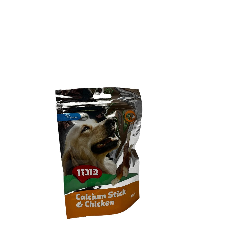 חטיף בונזו עצם קלציום עם עוף 80 גרם בקופסה