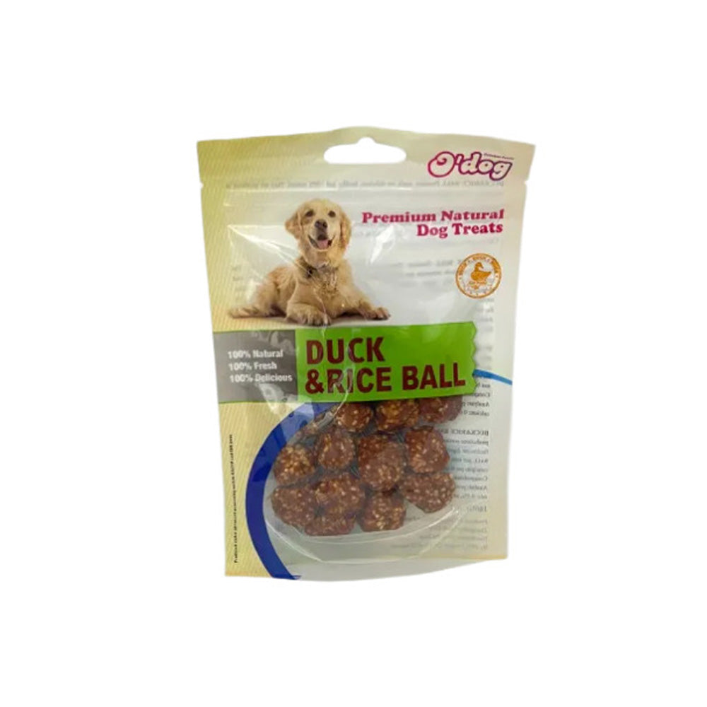 אודוג חטיף לכלב כדורי ברווז ואורז 100 גרם בקופסה