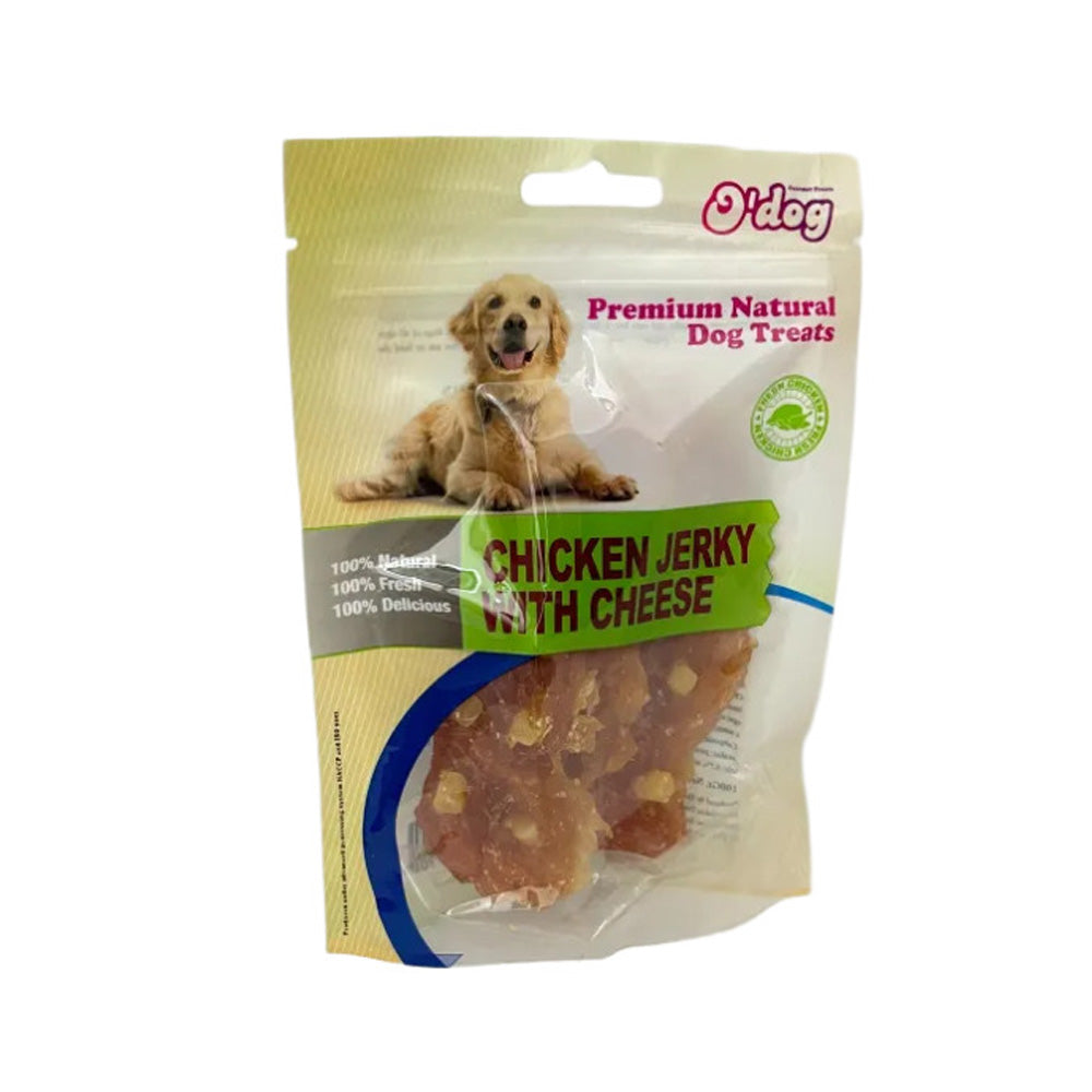 אודוג חטיף לכלב ג'רקי עוף עם גבינה 100 גרם בקופסה