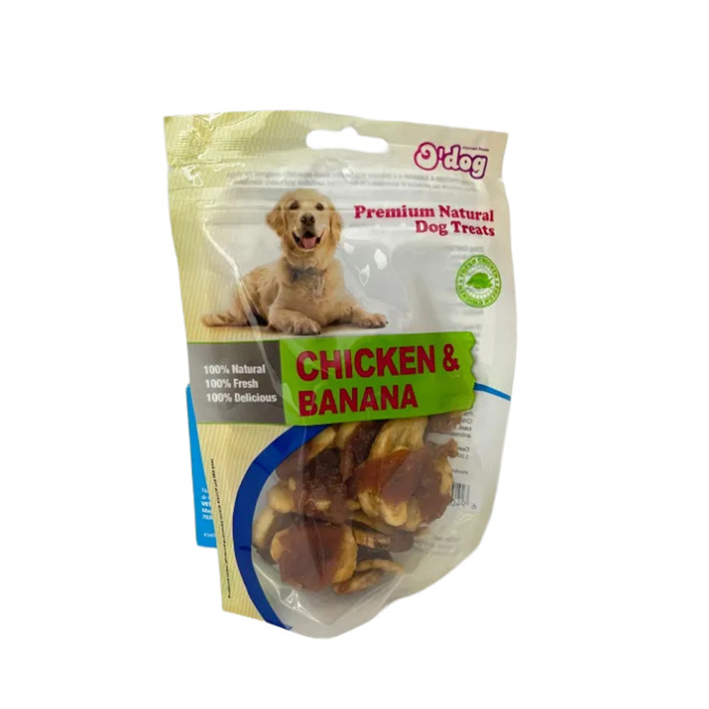 אודוג חטיף לכלב עוף ובננה 100 גרם בקופסה